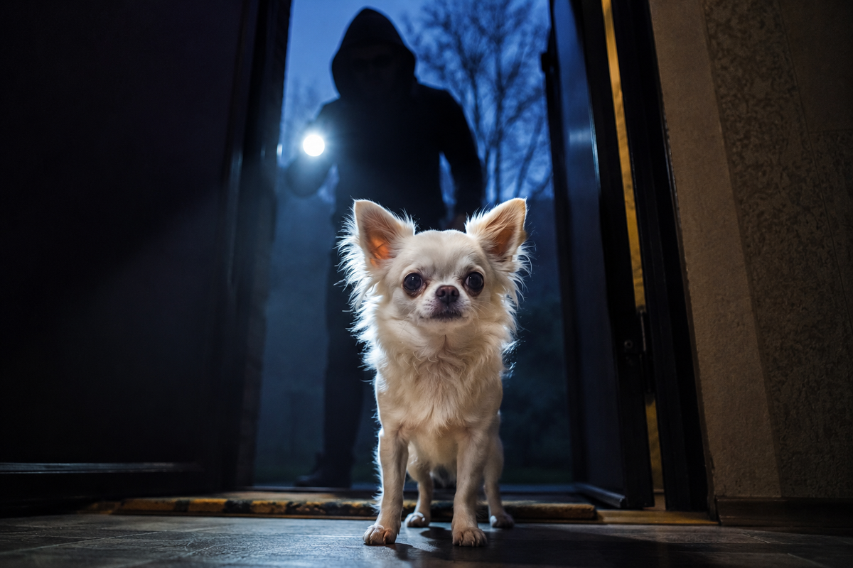 My son photoshopped a burglar onto my dog. It turned out pretty good.