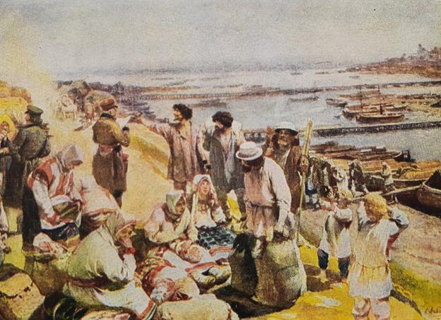 Клавдий Лебедев «Продажа крепостных на Нижегородской ярмарке». Акварель 1911г. Фото из открытого доступа